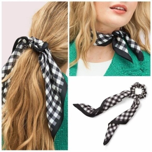 KATE SPADE NEW YORK Garden Gingham Silk Convertible Hair Tie & Bandana NWT - Picture 1 of 6